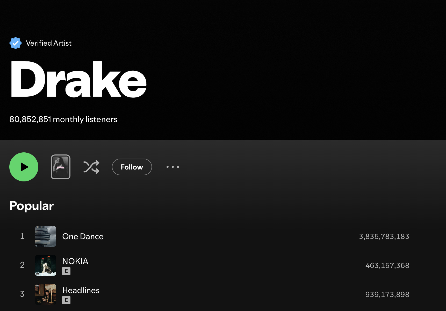 Drake Spotify screenshot